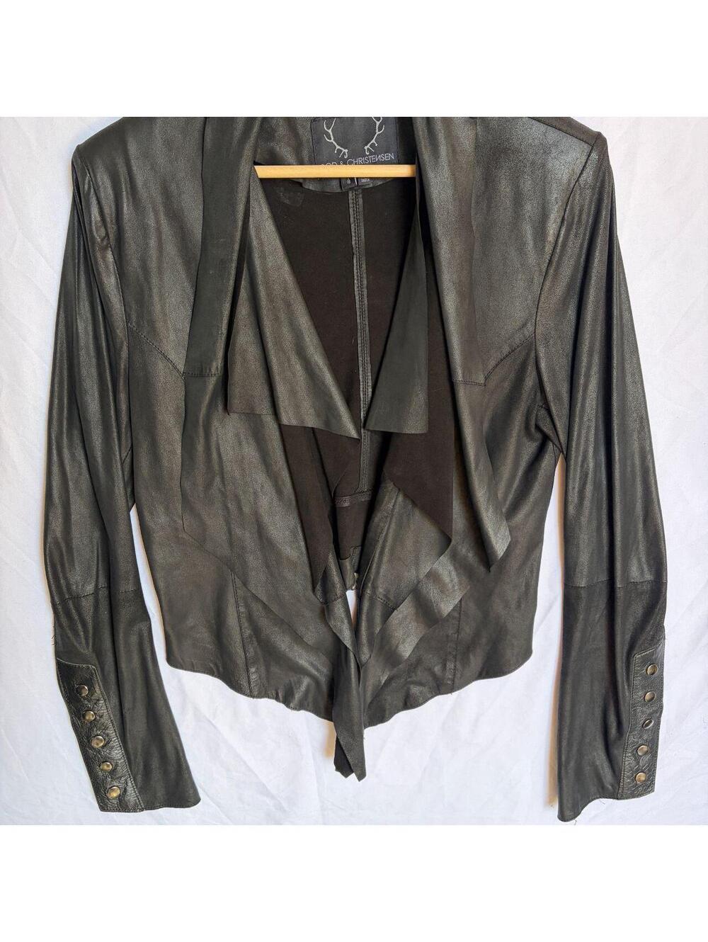 Vintage Leather Jacket Draped Shoulder Pads Western Goth Biker